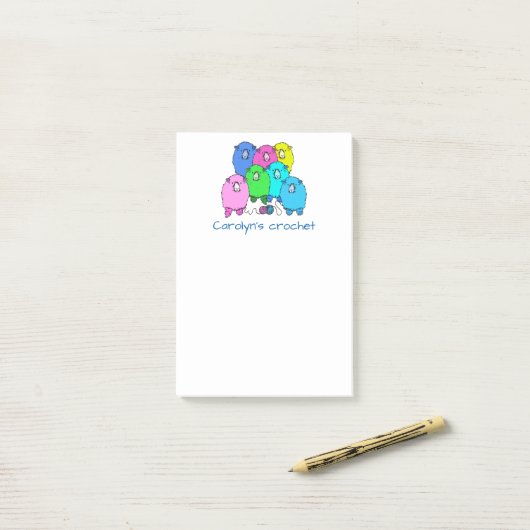 かぎ針札。ふわふわした羊パーソナライズされた糸 ポストイット (デスク上)