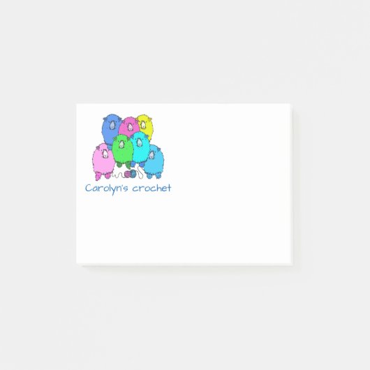 かぎ針札。ふわふわした羊パーソナライズされた糸 ポストイット (正面)