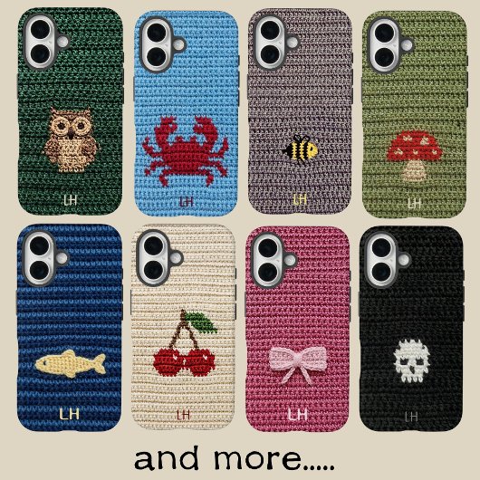 かぎ針編みのかわいいキノコの糸で作ったカスタム名前イニシャル Case-Mate iPhoneケース