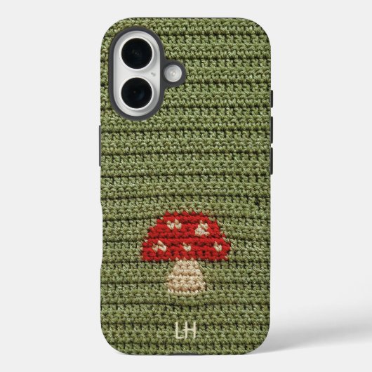 かぎ針編みのかわいいキノコの糸で作ったカスタム名前イニシャル Case-Mate iPhoneケース (裏面)