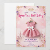 かぎ針編みのドレスのプリンセスの誕生日招待状 招待状 (正面/裏面)