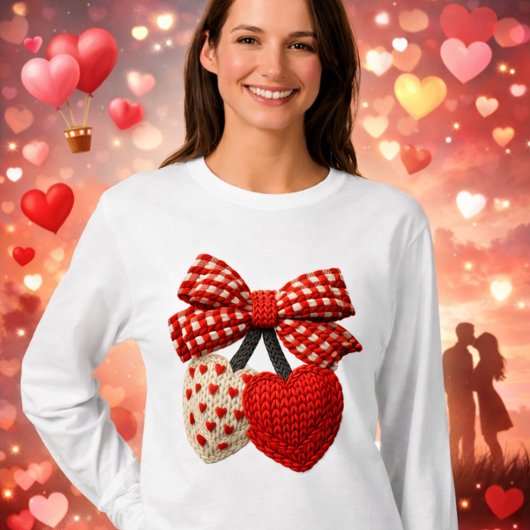 かぎ針編みのハートの女性用Tシャツ Tシャツ