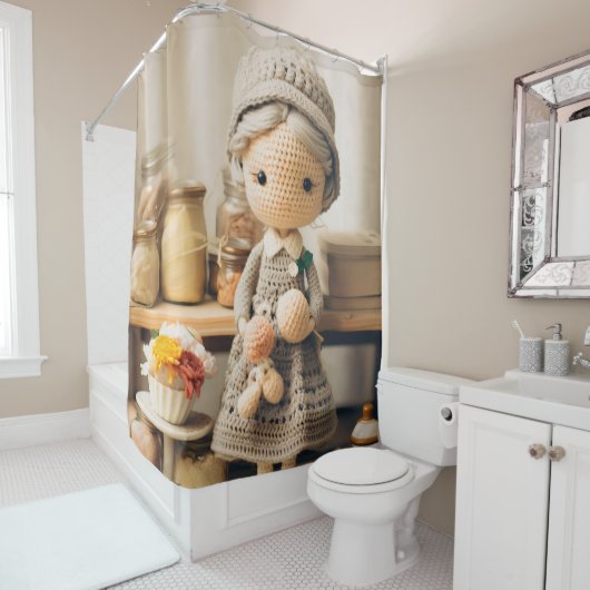 かぎ針編みの女性 シャワーカーテン (インサイチュ)