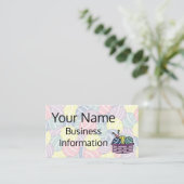 かぎ針編みの糸玉と籠 名刺 (スタンド正面)