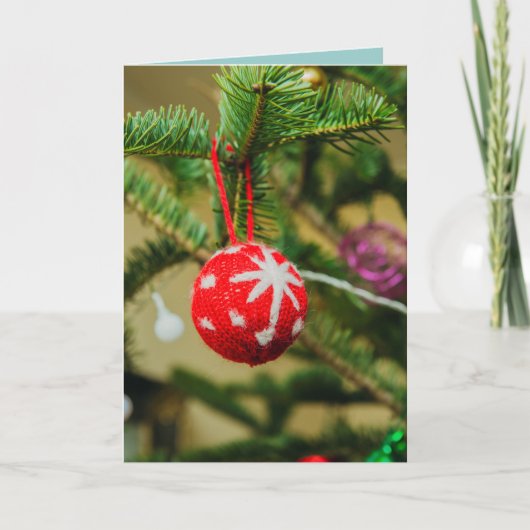 かぎ針編みの赤いクリスマスのつまらないもの シーズンカード (正面)