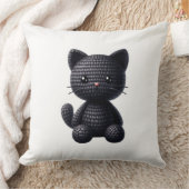 かぎ針編みの黒子猫 クッション (ブランケット)
