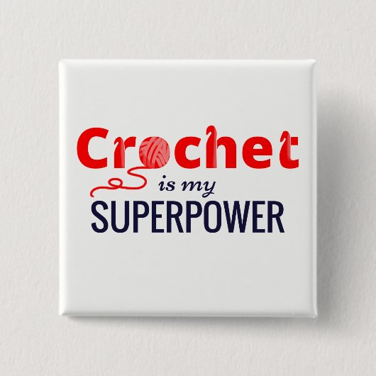 かぎ針編みは赤の私の超出力です 缶バッジ (正面)