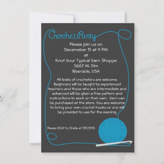 かぎ針編みパーティの招待状 招待状 (裏面)