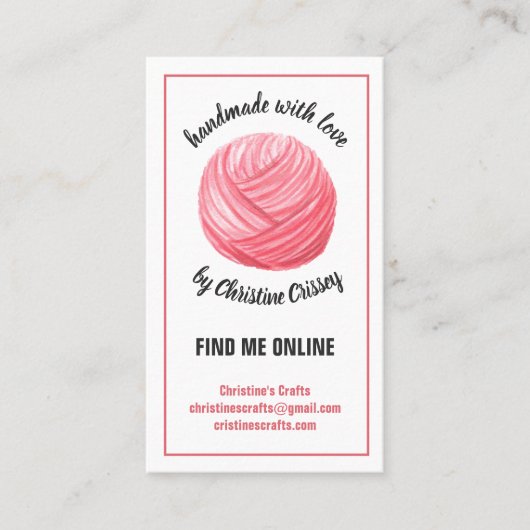 かぎ針編みピンク糸手作り機 名刺 (正面)