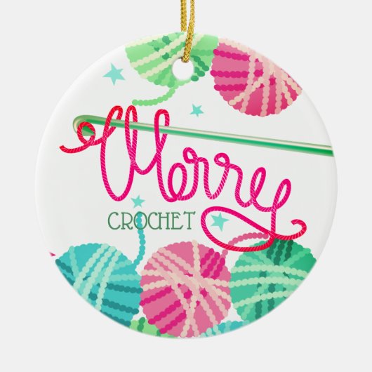 かぎ針編みホックのメリークリスマスヤーンの木のオーナメント セラミックオーナメント (正面)