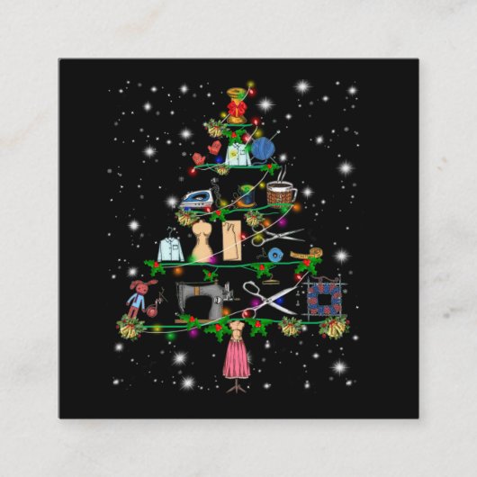 かぎ針編み機器，クリスマスツリーに覆われた光 スクエア名刺 (正面)