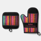 かぎ針編み！キッチンクイーンのために！オーブンミット 鍋つかみ&鍋敷きセット (正面)