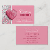 かぎ針編み-ハート形ヤーンのピンクの名刺 名刺 (正面/裏面)