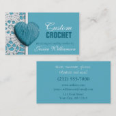 かぎ針編み-ハート形ヤーンの青い名刺 名刺 (正面/裏面)