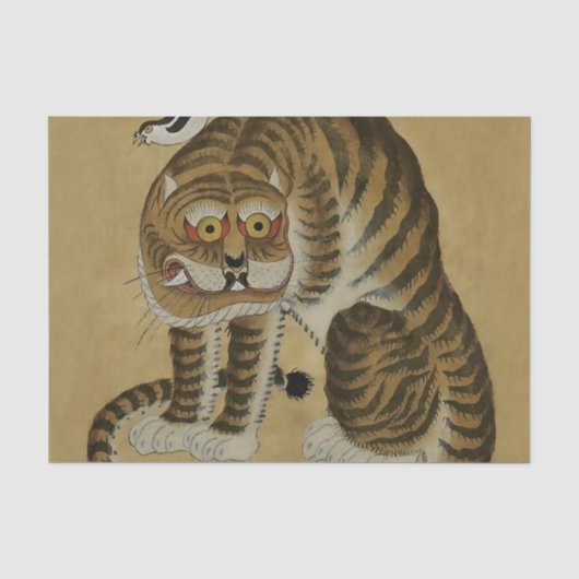 かくれている虎の民画とカササギ 薄葉紙 (正面)