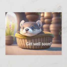 かごに入ったかわいいカワウソの赤ちゃん - 名前やメッセージを入れることができます ポストカード