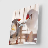 かごの中のかわいいフィンチ2つ スクエア壁時計 (傾斜)