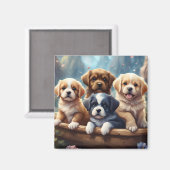 かごの中の可愛い子犬 マグネット (正面/裏面)