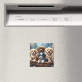 かごの中の可愛い子犬 マグネット (インサイチュ (食洗機))