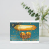 かごの中の飛んでいるかぼちゃ ポストカード (スタンド正面)