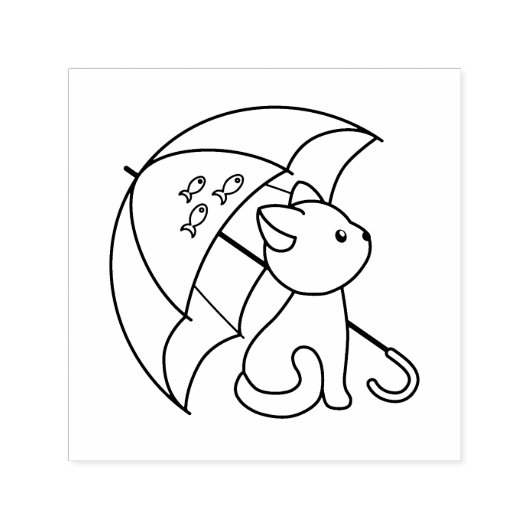 かさの下にかわいい猫の印鑑 セルフインキングスタンプ (デザイン)