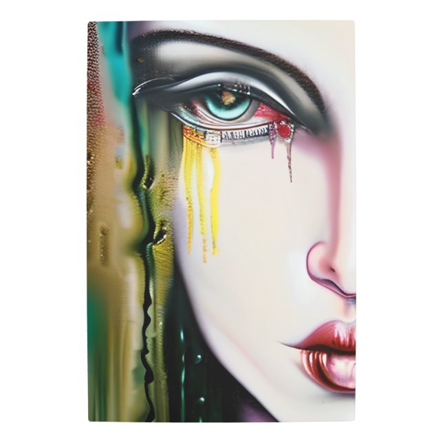 かすかに怖いが涙の出る美しい女性 メタルプリント (正面)