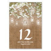 かすみ草のラスティックなバラップの結婚式テーブルナンバー テーブルナンバー (裏面)