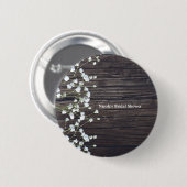 かすみ草の花とダークなレトロ木材 缶バッジ (正面&裏面)