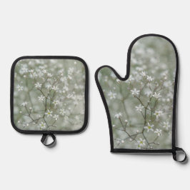 かすみ草の花 デリケートな自然の写真 鍋つかみ&鍋敷きセット