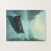 かすんだ湖に小さな列のボート ジグソーパズル (横)