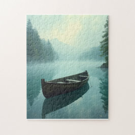 かすんだ湖に小さな列のボート ジグソーパズル