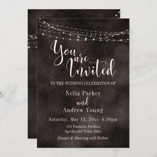 かすんだ黒、軽い文字列"あなた招待され"結婚の 招待状 (正面/裏面)