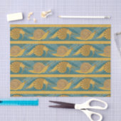 かたつむりパターンプリントのかたつむりの青く黄色いティール（緑がかった色）の金ゴールド 薄葉紙 (クラフト)