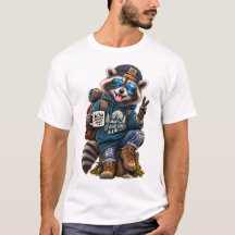 かっこいいアライグマのハイカーのポジティブな冒険Tシャツ