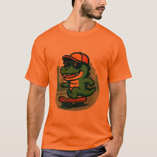 かっこいいキャラクターのワニのスケートボード Tシャツ