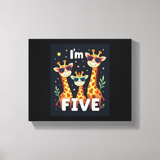 かっこいいキリン5歳の誕生日パーティー 幼児 キャンバスプリント (正面)