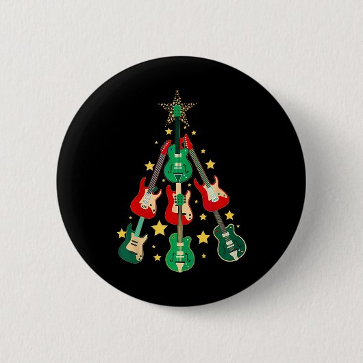 かっこいいギターのクリスマスツリー - ギター愛好家のクリスマス 缶バッジ (正面)