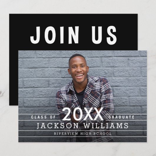 かっこいいグリッドの卒業おめでとうカード招待状 招待状 (正面/裏面)