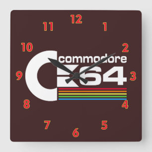 かっこいいコモドールC64コンピューターロゴ スクエア壁時計