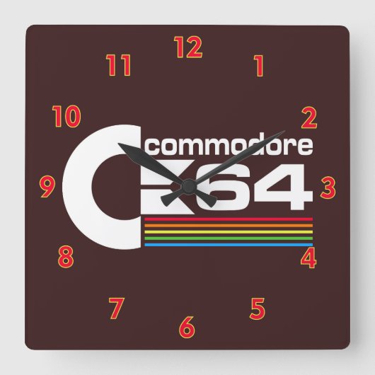 かっこいいコモドールC64コンピューターロゴ スクエア壁時計 (正面)