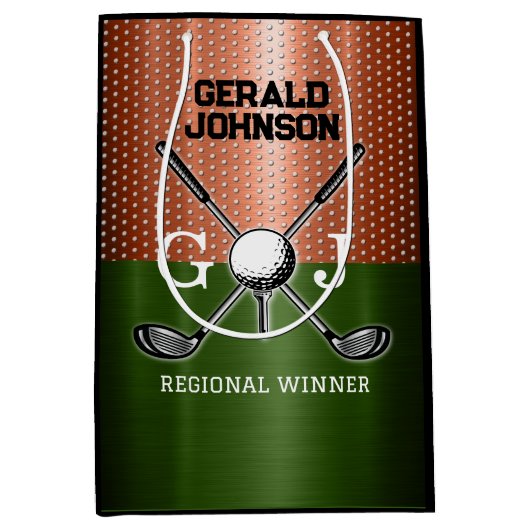 かっこいいゴルフのモノグラムデザイン ミディアムペーパーバッグ (正面)