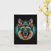 かっこいいジャーマンシェパード犬モザイクアートスタイルのクリスマス カード (黄色い花)