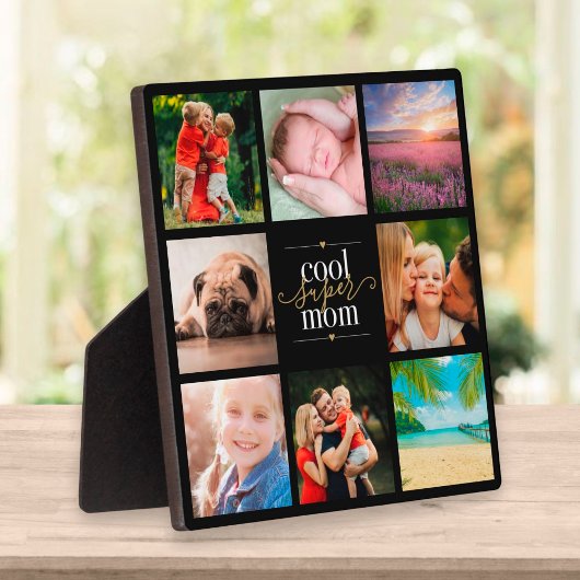 かっこいいスーパーママ 8枚の写真コラージュ ブラック＆ゴールド フォトプラーク