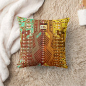 かっこいいターコイズイエロー ユニーク レトロ スチームパンク モノグラム クッション (ブランケット)