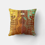 かっこいいターコイズイエロー ユニーク レトロ スチームパンク モノグラム クッション (裏面)