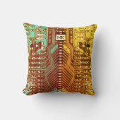 かっこいいターコイズイエロー ユニーク レトロ スチームパンク モノグラム クッション (正面)