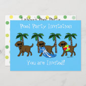 かっこいいチョコレートラブラドールプールパーティ 招待状 (正面/裏面)