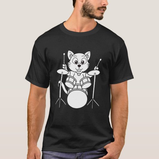 かっこいいドラマー猫 クールなドラム演奏 Tシャツ (正面)