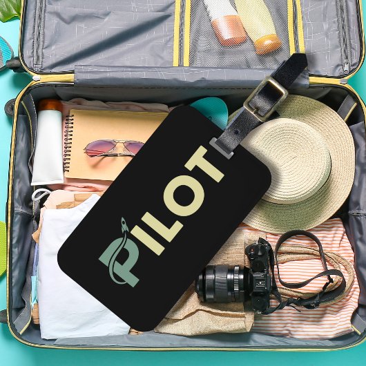 かっこいいパイロット タイポグラフィー & ロケット、楽しい、シンプルな航空 ラゲッジタグ