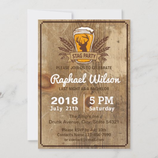 かっこいいビール＆スタッグ バチェラーパーティーカード 招待状 (正面)